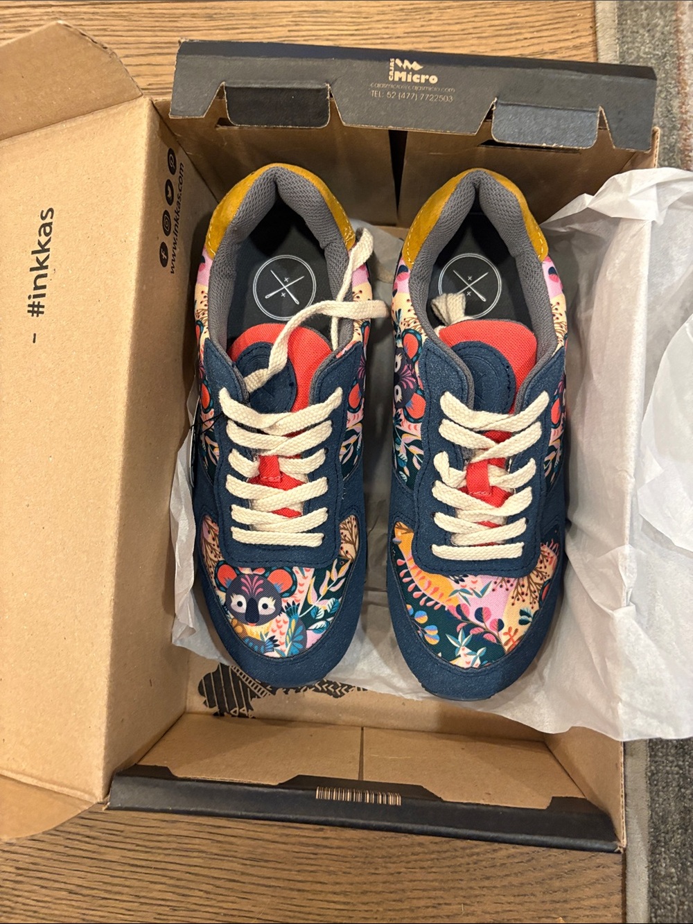 Inkkas woman’s Joey vegan i Navy Floral & Animal Print Sneakers with Cream Laces